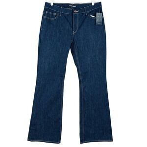 Permanent Women's Navy Blue Denim Jeans Size 14 Boot-Cut Stretch Mid Rise NWT